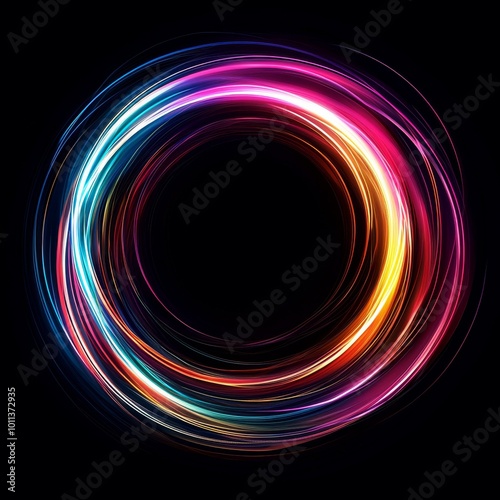 Colorful Light Circle With Blue, Pink, and Orange Swirls on a Dark Background