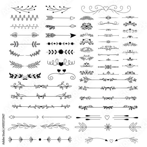 Pack of hand drawn vintage ornamental borders