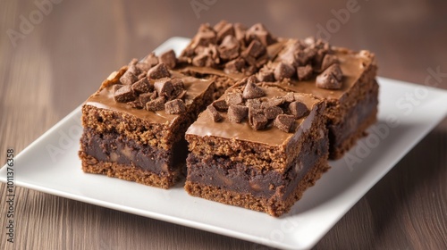 Wallpaper Mural Four chocolate brownies with chocolate chips on a white plate. Torontodigital.ca