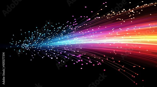 Colorful Light Trails Radiate From a Central Point Against a Dark Background, Creating an Abstract Display