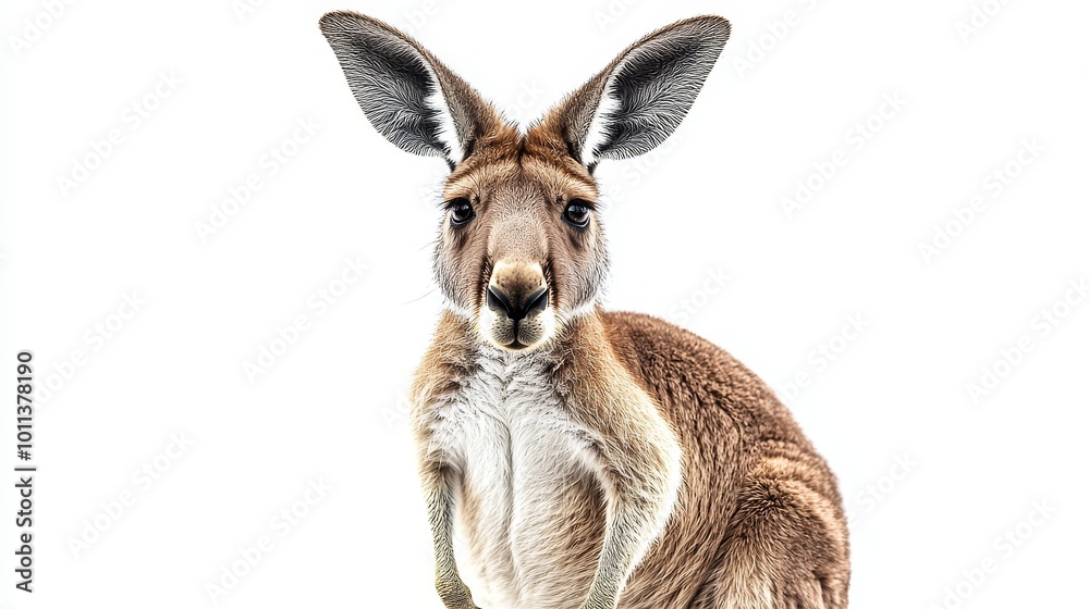 A Curious Kangaroo Stands Against a White Background in a Gentle Pose, Showcasing Its Unique Features A Curious Kangaroo Stands Against a White Background in a Gentle Pose, Showcasing Its Unique Features