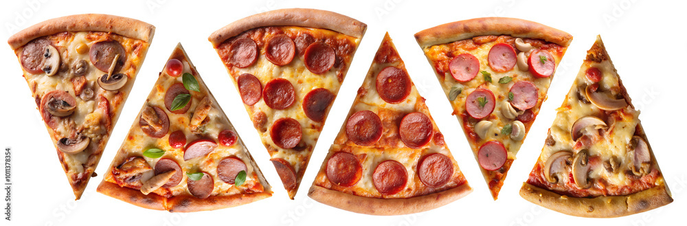 Set of pizza slices on a transparent isolated background. The concept of delicious and affordable food. Set of pizza slices on a transparent isolated background. The concept of delicious and affordable food.