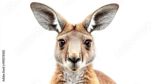 Close-up of a Kangaroo's Face Showcasing Its Features and Expressions Against a White Background