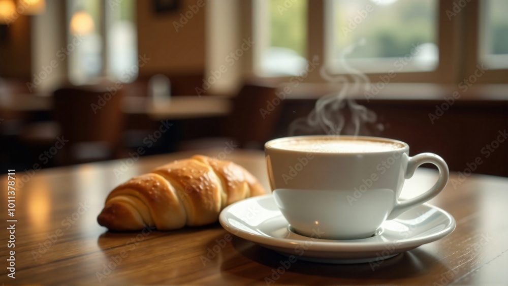 A cozy caf� scene with a steaming cup of freshly brewed coffee, accompanied by a delicious pastry, set against a backdrop of warm, inviting decor and soft lighting. A cozy caf� scene with a steaming cup of freshly brewed coffee, accompanied by a delicious pastry, set against a backdrop of warm, inviting decor and soft lighting.