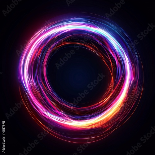 Vibrant Circular Light Trails Create a Mesmerizing Abstract Design in a Dark Background