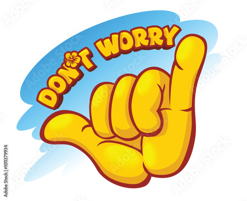 Hang loose shaka hand sign, do not worry.  Vector hand gesture and lettering in comic book style on transparent background