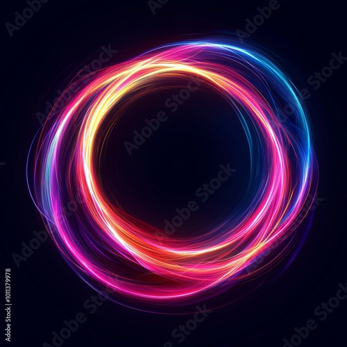 Colorful Glowing Circle Design Showcasing Vibrant Light Trails on a Dark Background