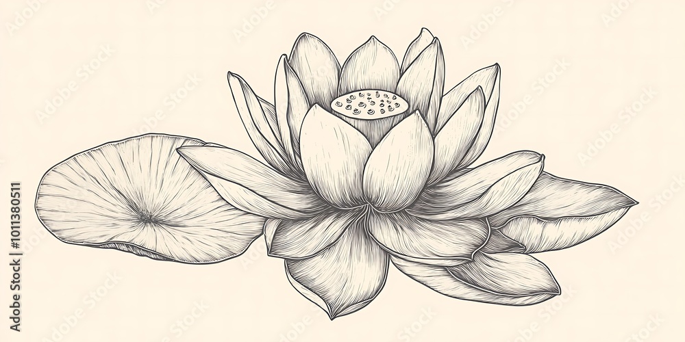 Obraz premium Delicate line drawing of a blooming flower with petals isolated on solid white background 
