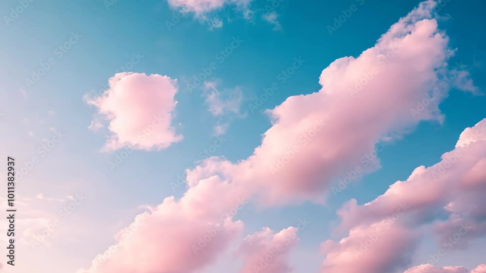 Pink clouds in a clear blue sky, tranquil nature scene. Serene and calming concept Pink clouds in a clear blue sky, tranquil nature scene. Serene and calming concept