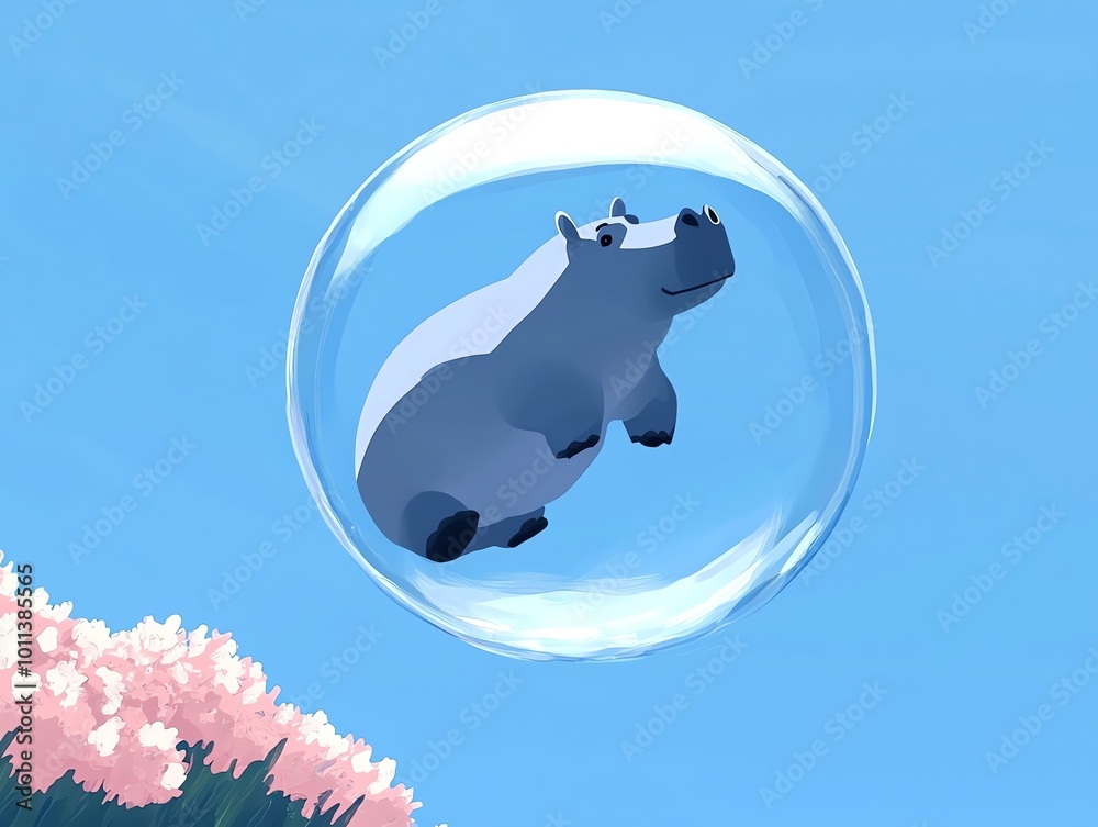 Fototapeta Tiny hippo inside a soap bubble