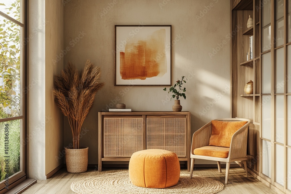 Fototapeta premium Cozy reading book interior swith a warm and earthy palette