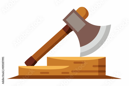 placing-an-axe-on-a-piece-of-wood-vector-art illustration