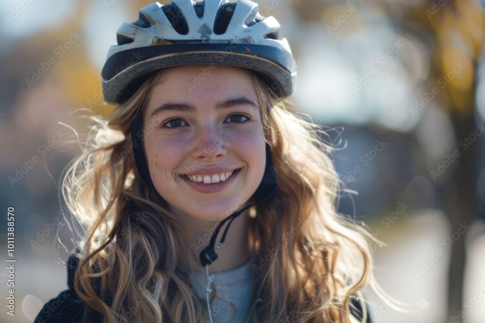 Portrait of a smiling girl with bicycle helmet Portrait of a smiling girl with bicycle helmet