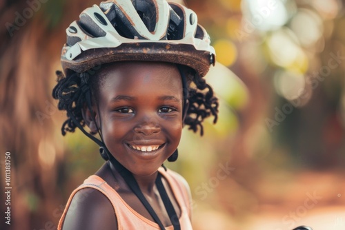 Portrait of a smiling girl with bicycle helmet