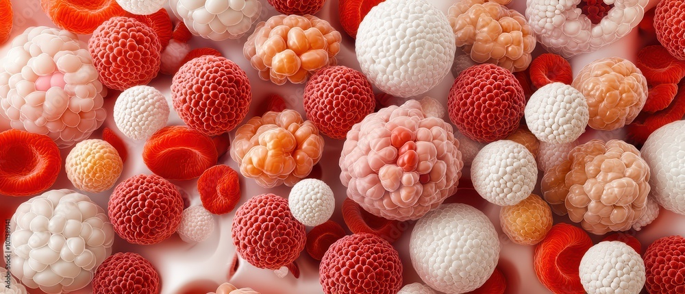 Colorful microscopic view of various cellular structures, isolated on white background. Colorful microscopic view of various cellular structures, isolated on white background.