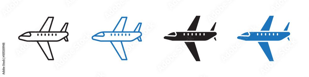 Airplane icon linear graphics set vector in black