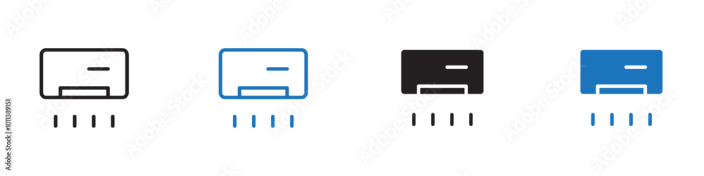 Air conditioner icon linear graphics set vector in black Air conditioner icon linear graphics set vector in black