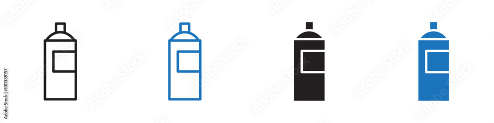 Aerosol spray paint can icon linear graphics set vector in black Aerosol spray paint can icon linear graphics set vector in black
