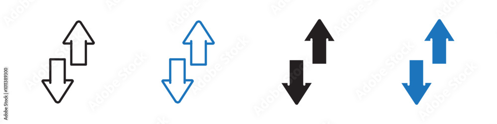 Arrows up and down icon linear graphics set vector in black Arrows up and down icon linear graphics set vector in black