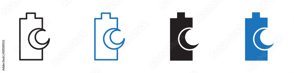 Battery saving icon linear graphics set vector in black Battery saving icon linear graphics set vector in black
