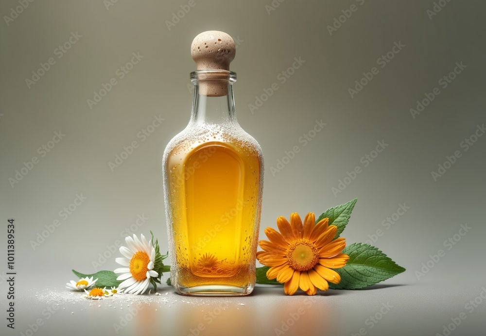 mint tincture in a bottle with calendula, medicinal decoction mint tincture in a bottle with calendula, medicinal decoction