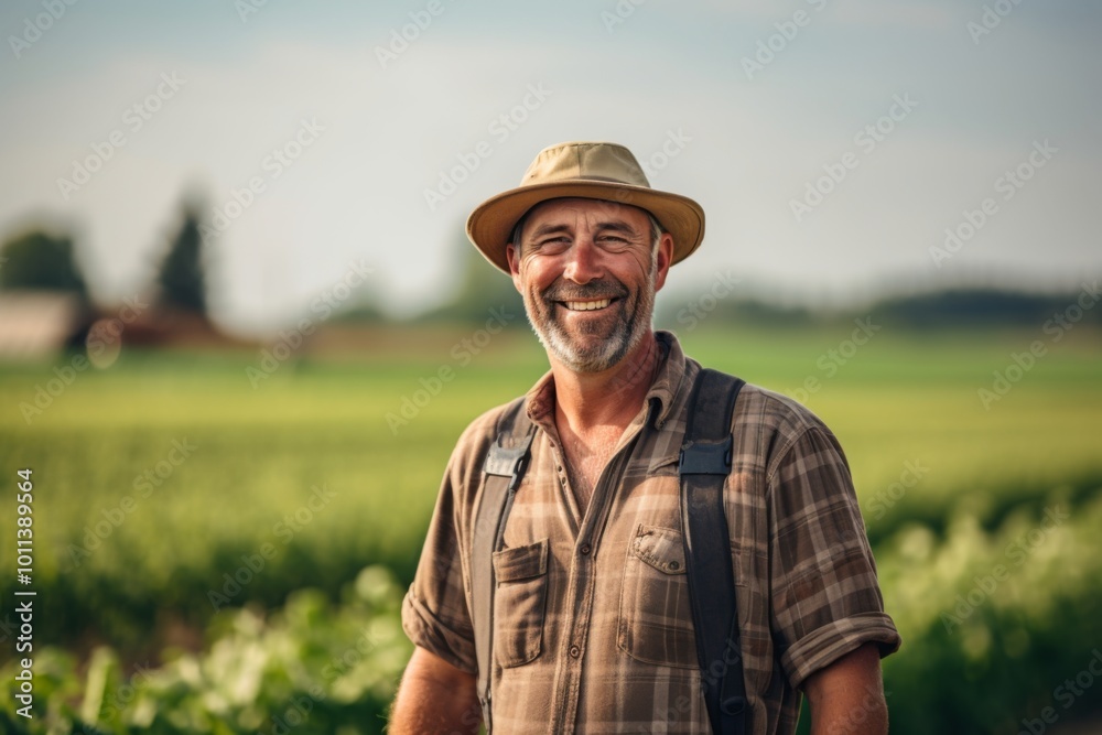 Portrait of a smiling middle aged Caucasian man on farm Portrait of a smiling middle aged Caucasian man on farm