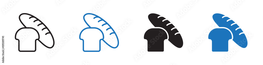 Bread icon linear graphics set vector in black Bread icon linear graphics set vector in black