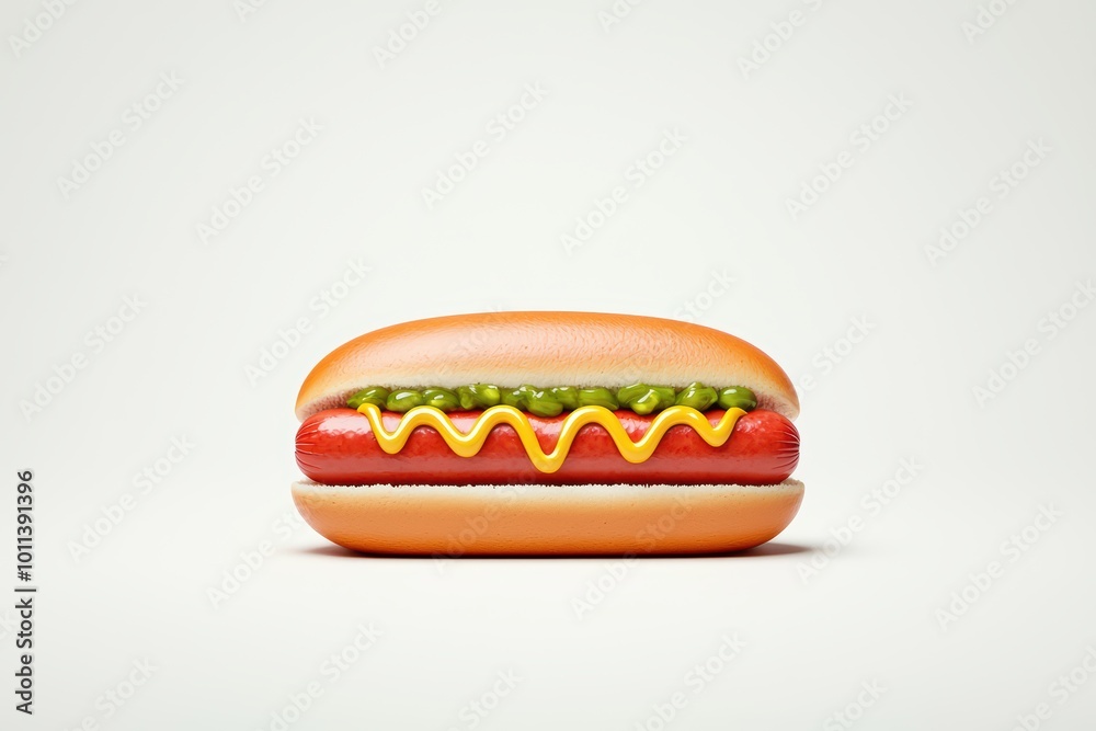 Delicious hot dog with mustard and relish on a white isolated background. Delicious hot dog with mustard and relish on a white isolated background.