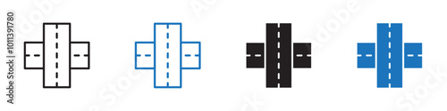 Cross roads icon linear graphics set vector in black