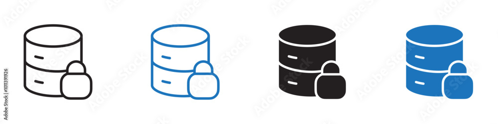Database locked icon linear graphics set vector in black Database locked icon linear graphics set vector in black