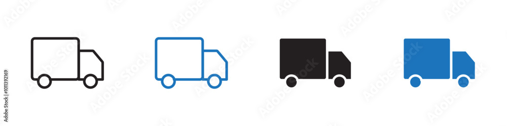 Delivery truck icon linear graphics set vector in black Delivery truck icon linear graphics set vector in black