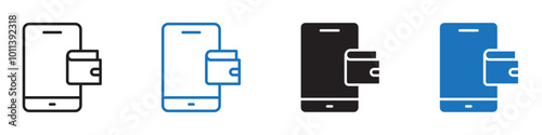 Digital wallet icon linear graphics set vector in black
