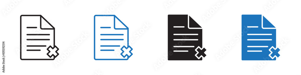 Document error icon linear graphics set vector in black Document error icon linear graphics set vector in black