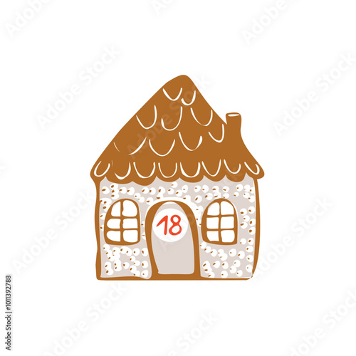 Whimsical Advent Calendar cottage door with numbers for december festive Christmas countdown. Winter holiday social media promotion campaign, festive sales and cute hand drawn festive home card design