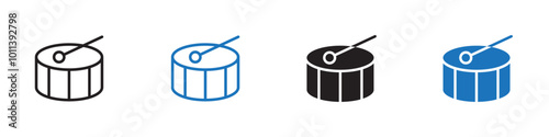 Drum icon linear graphics set vector in black