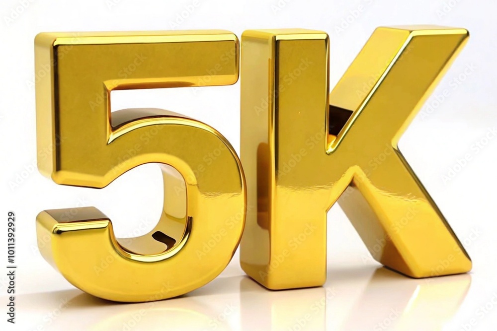 Golden 5K Text in 3D - Shiny Metallic Number and Letter Design Golden 5K Text in 3D - Shiny Metallic Number and Letter Design