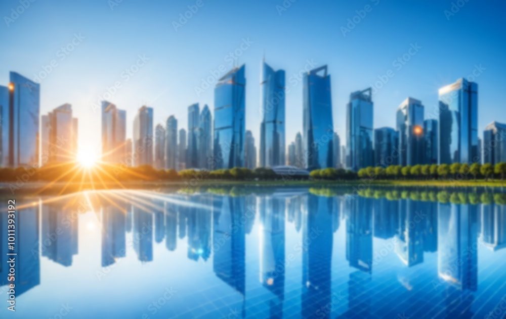 Obraz premium Blurred City Building sunrise background