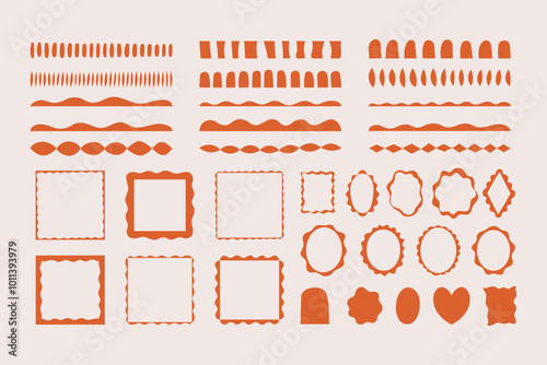 Vector set of linear frames and borders - abstract design elements for decoration or logo design templates in modern minimalist style with copy space for text, boho summer style