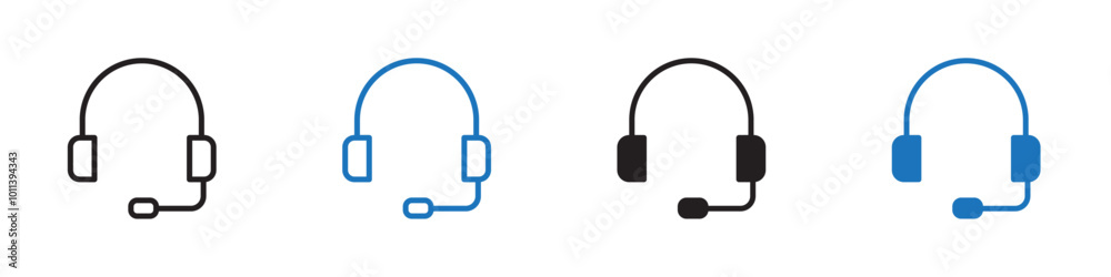 Headset icon linear graphics set vector in black Headset icon linear graphics set vector in black