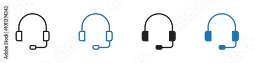 Headset icon linear graphics set vector in black