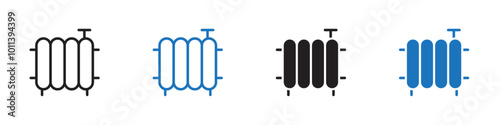 Heating furnace icon linear graphics set vector in black