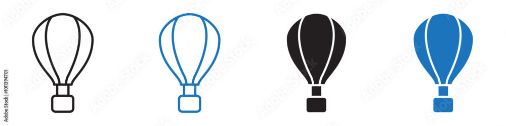 Hot air balloon icon linear graphics set vector in black Hot air balloon icon linear graphics set vector in black