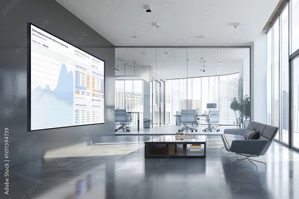 Sophisticated office environment with transparent screen showing swot analysis Sophisticated office environment with transparent screen showing swot analysis