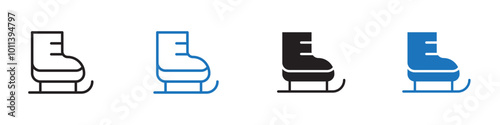 Ice skates icon linear graphics set vector in black