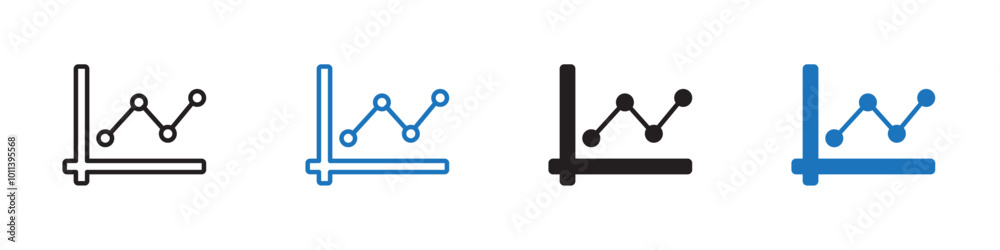 Line chart increase icon linear graphics set vector in black Line chart increase icon linear graphics set vector in black