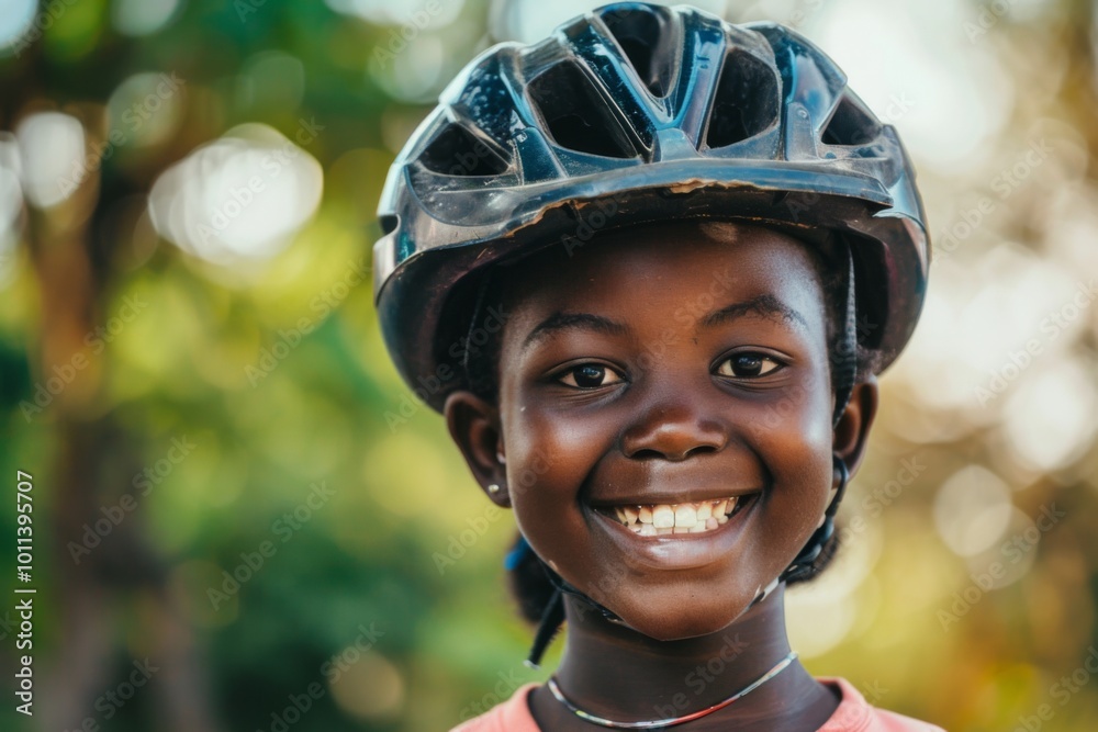 Portrait of a smiling girl with bicycle helmet Portrait of a smiling girl with bicycle helmet