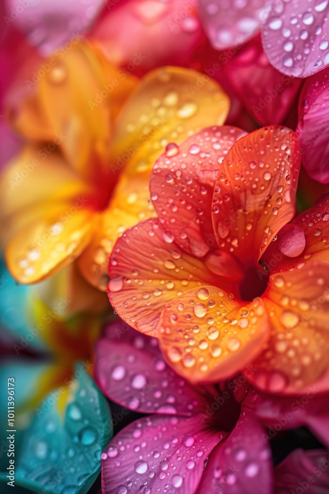 a bunch of bright colourful flowers with water droplets a bunch of bright colourful flowers with water droplets