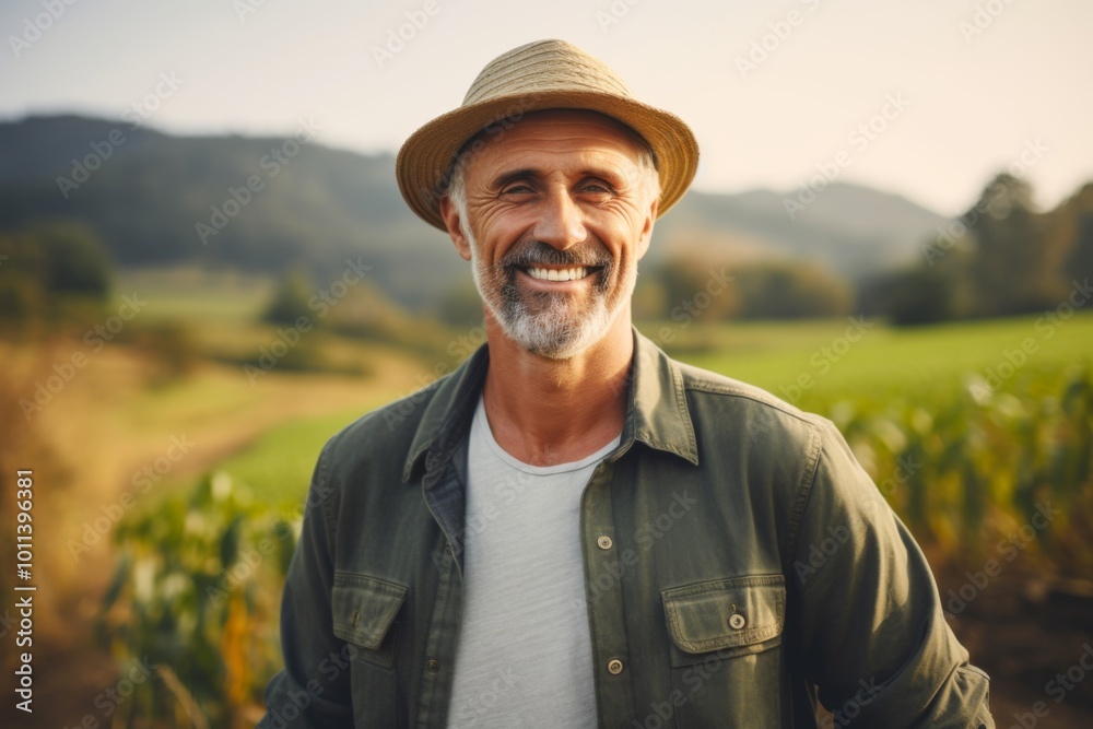 Portrait of a smiling middle aged Caucasian man on farm Portrait of a smiling middle aged Caucasian man on farm