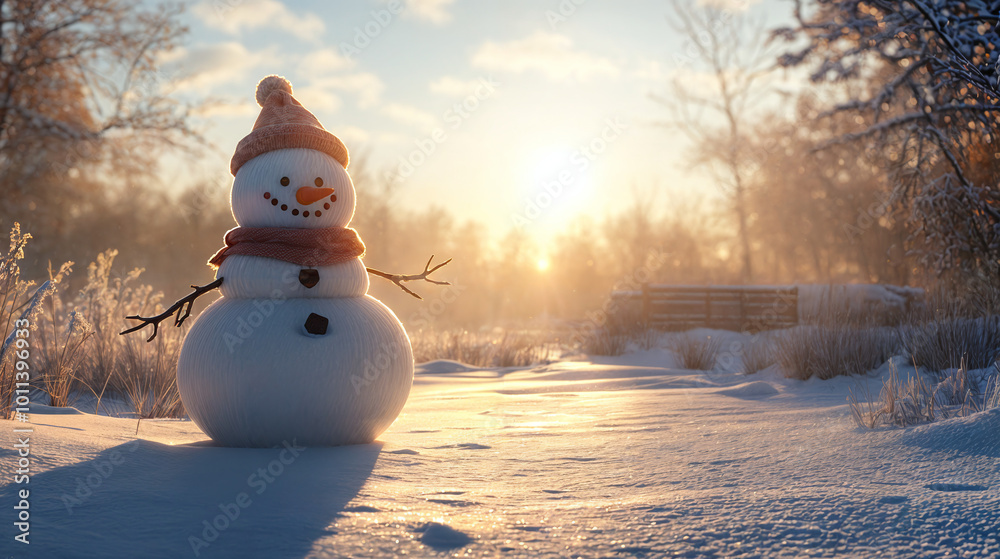 Obraz premium Snowman on a winter background