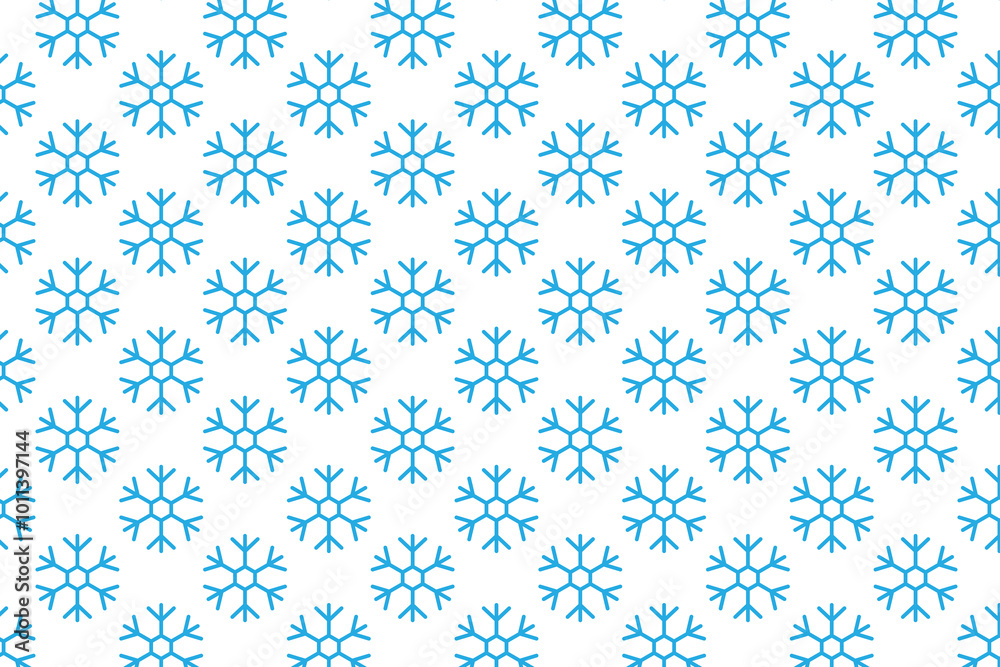 Snow flake pattern . Blue snow flake pattern on white background . Snow flake background . Vector illustration